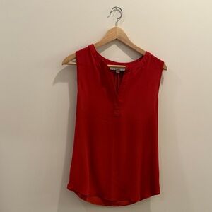 LOFT Red Sleeveless V-Neck Mixed Media Shell Top